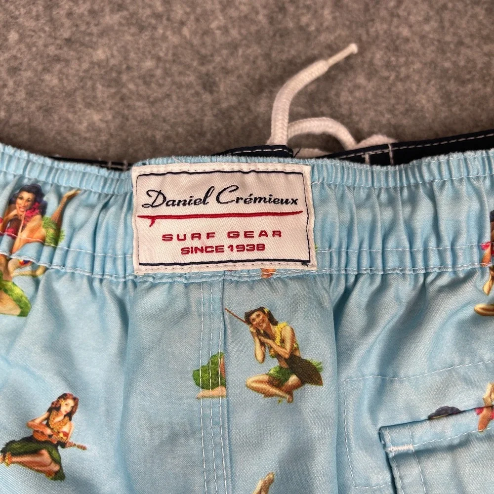 Cremieux Beachwear Board Shorts Mens Large Blue Hula Girls Hawaiian Tropical‎